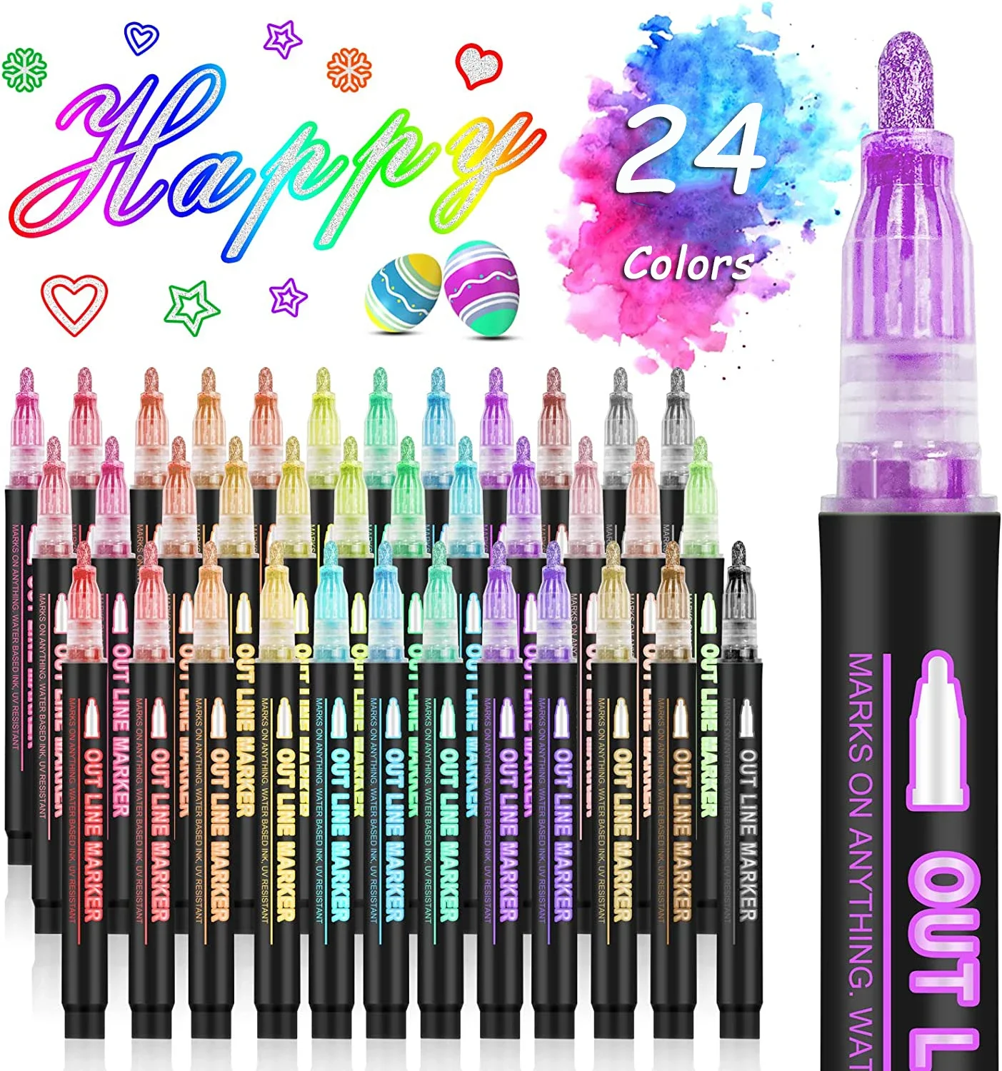 Highlighter Set Pastel - 36 couleurs Double ligne contour Art