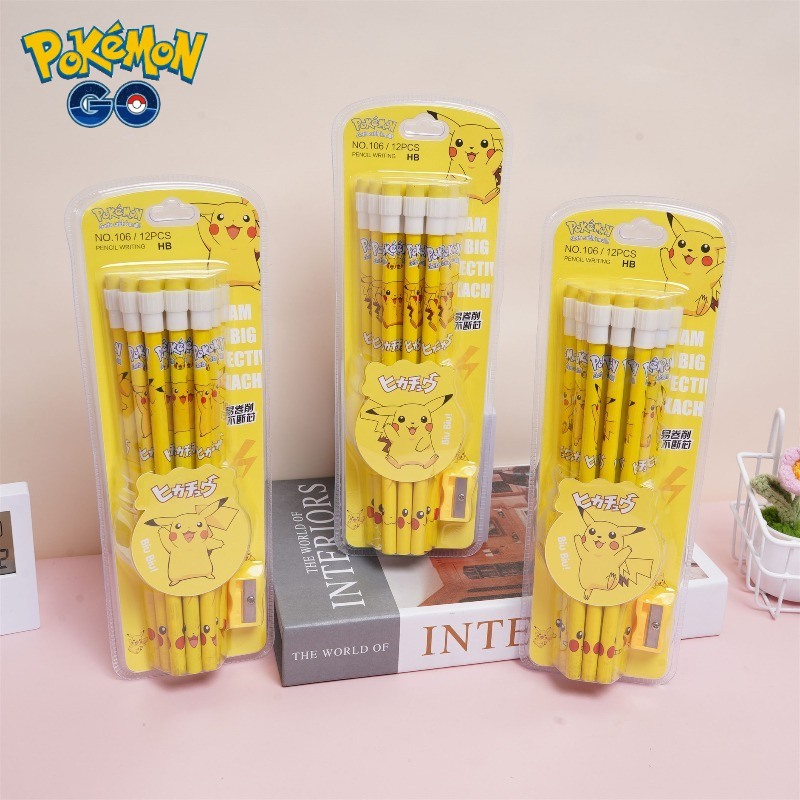 Office Supply Office Stationery Items - Crayons pokemon avec gomme et taille-crayon,